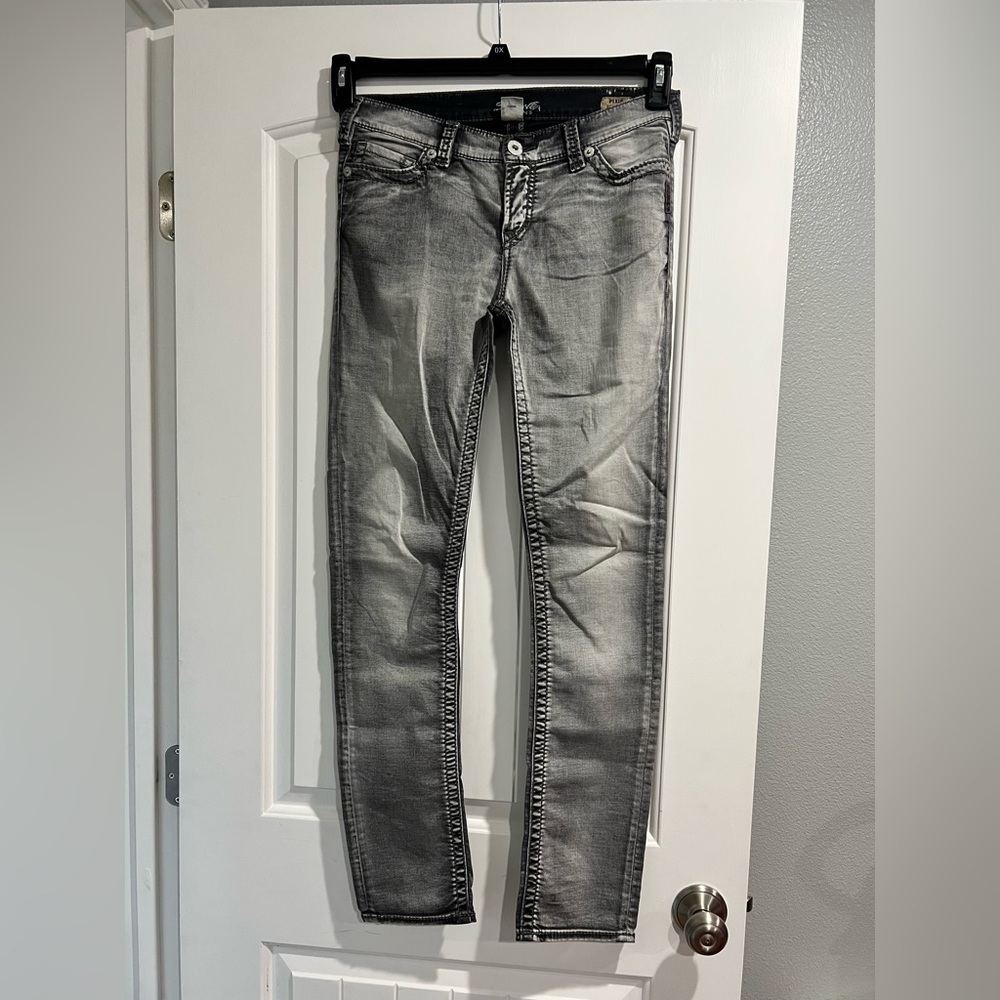 Women’s silver jeans grey pixie 29x31 super‎ skinny